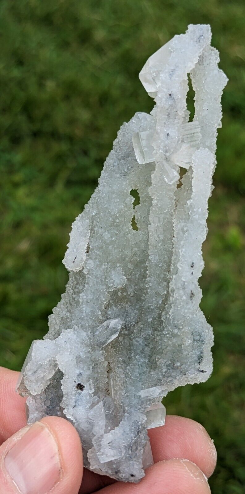 clear Apophyllite on drusy Quartz, minerals, crystals, mineral specimens
