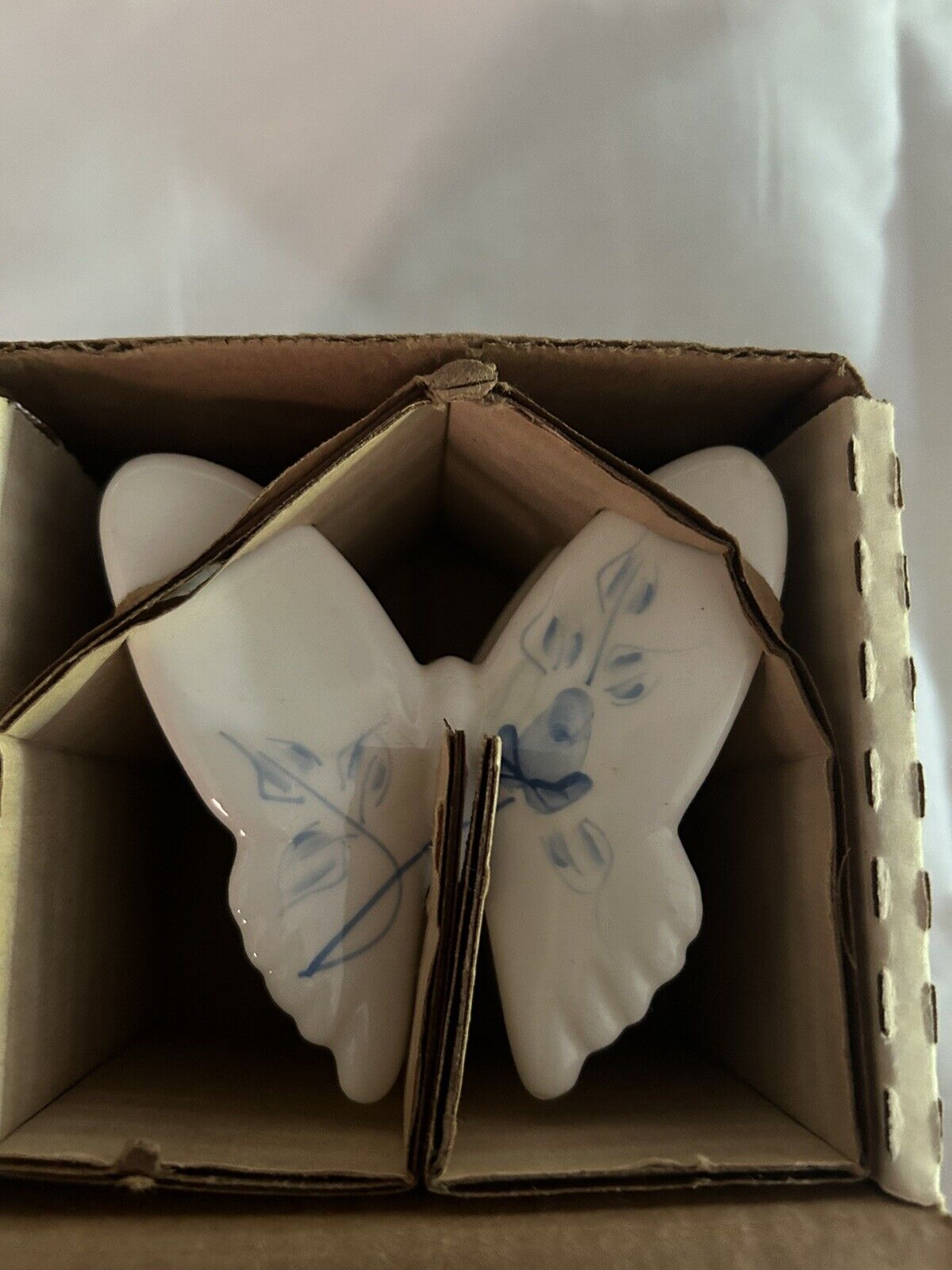 Vintage Ceramic Homco Blue White Butterfly Wall Decor New In Box