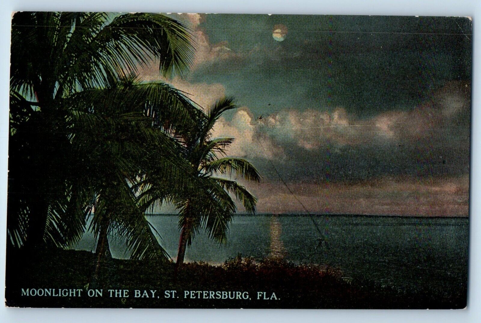 St. Petersburg Florida Postcard Moonlight Bay Exterior View Night c1910 Vintage