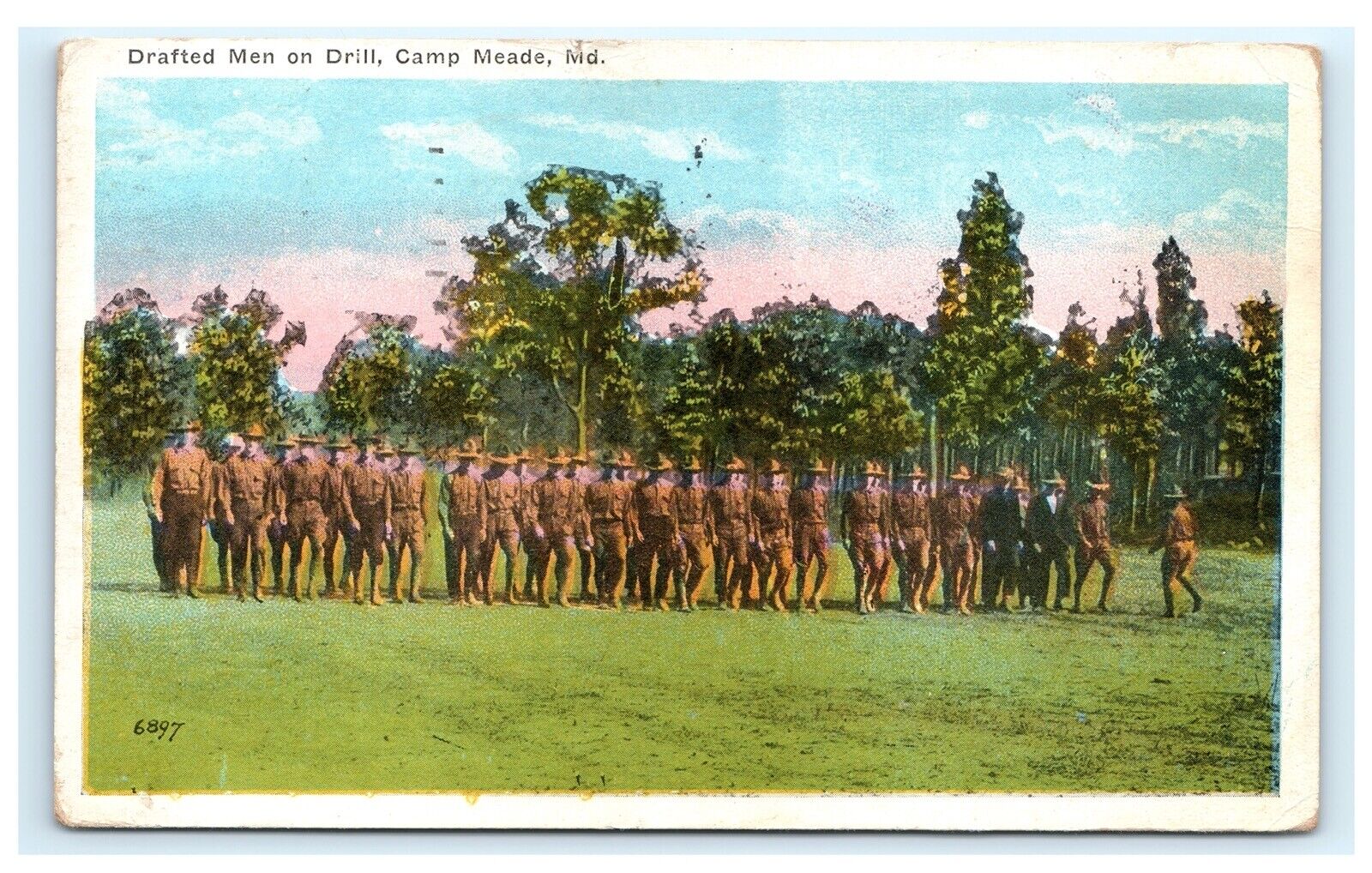 Drafted Men on Drill Camp Meade MD Maryland Military Army Postcard D7