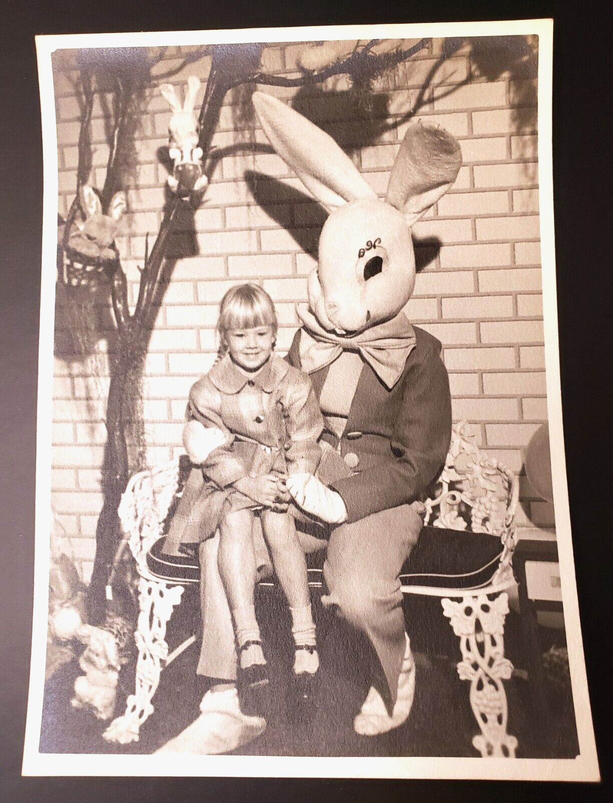 Late 1940s Vintage Girl Visiting Easter Bunny Photograph | 5\