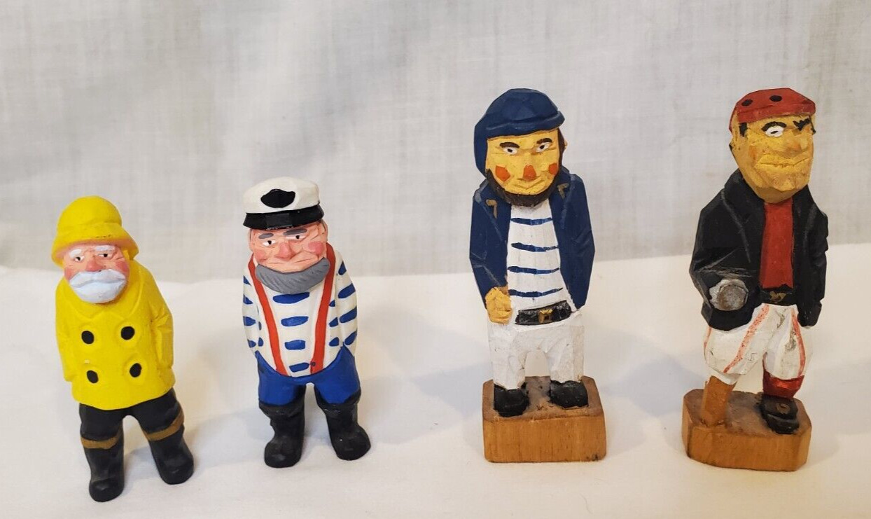 Lot of 4 Vintage Miniature Wooden Sailor Sea Captain Nautical Figures