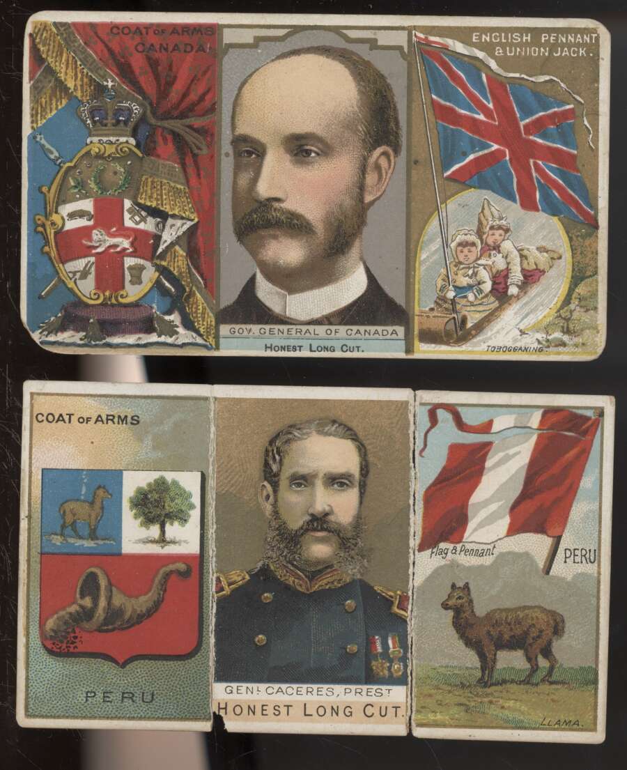 1888 N126 Duke World Rulers P Flags Arms lot of 2 very low grade cards D74407
