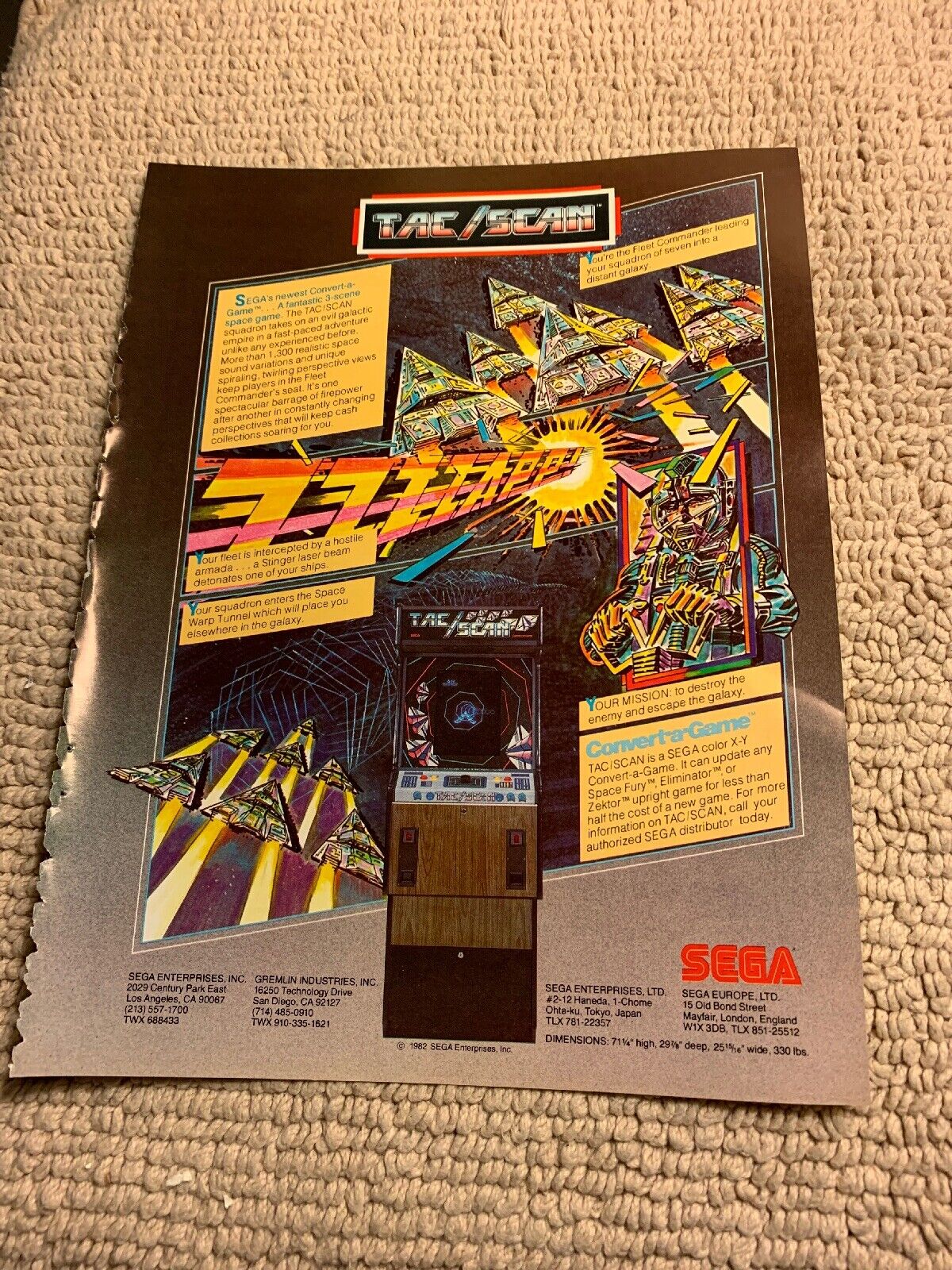 Original 1982 11- 8.5'' Tac Scan Sega arcade video game AD FLYER