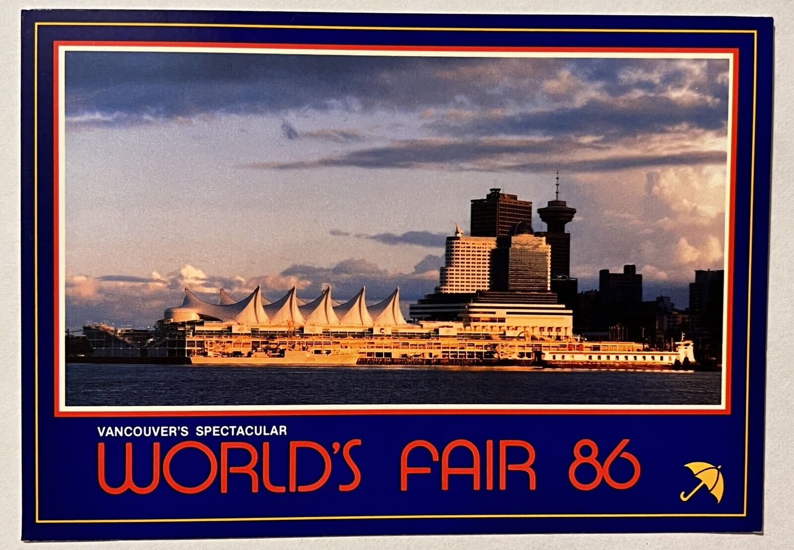 1986 VANCOUVER'S SPECTACULAR WORLD'S FAIR POSTCARD UNUSED, BRELLA PRINTS