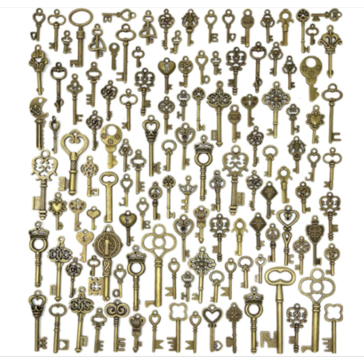 Old Vintage Antique Skeleton 125 Keys Lot Small Large Bulk Necklace Pendant Cra