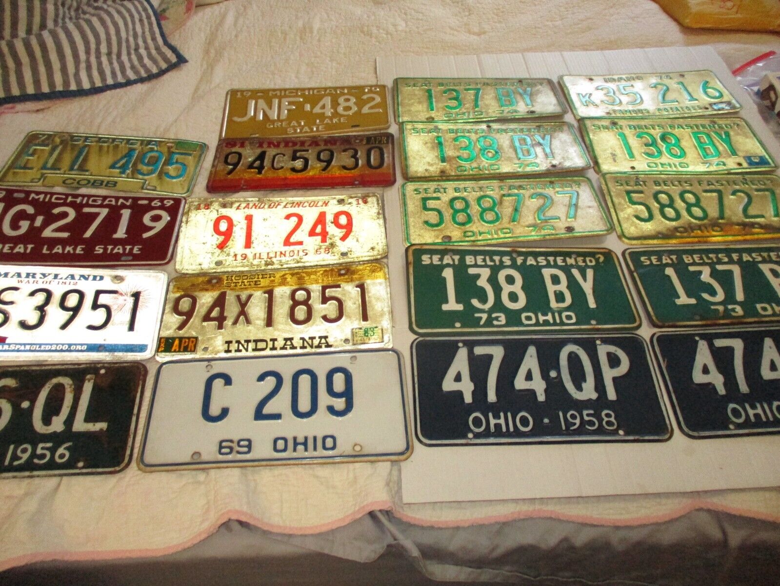 Lot of 19 Antique Car License Plates Ohio Michigan Indiana Georgia Pre-owned