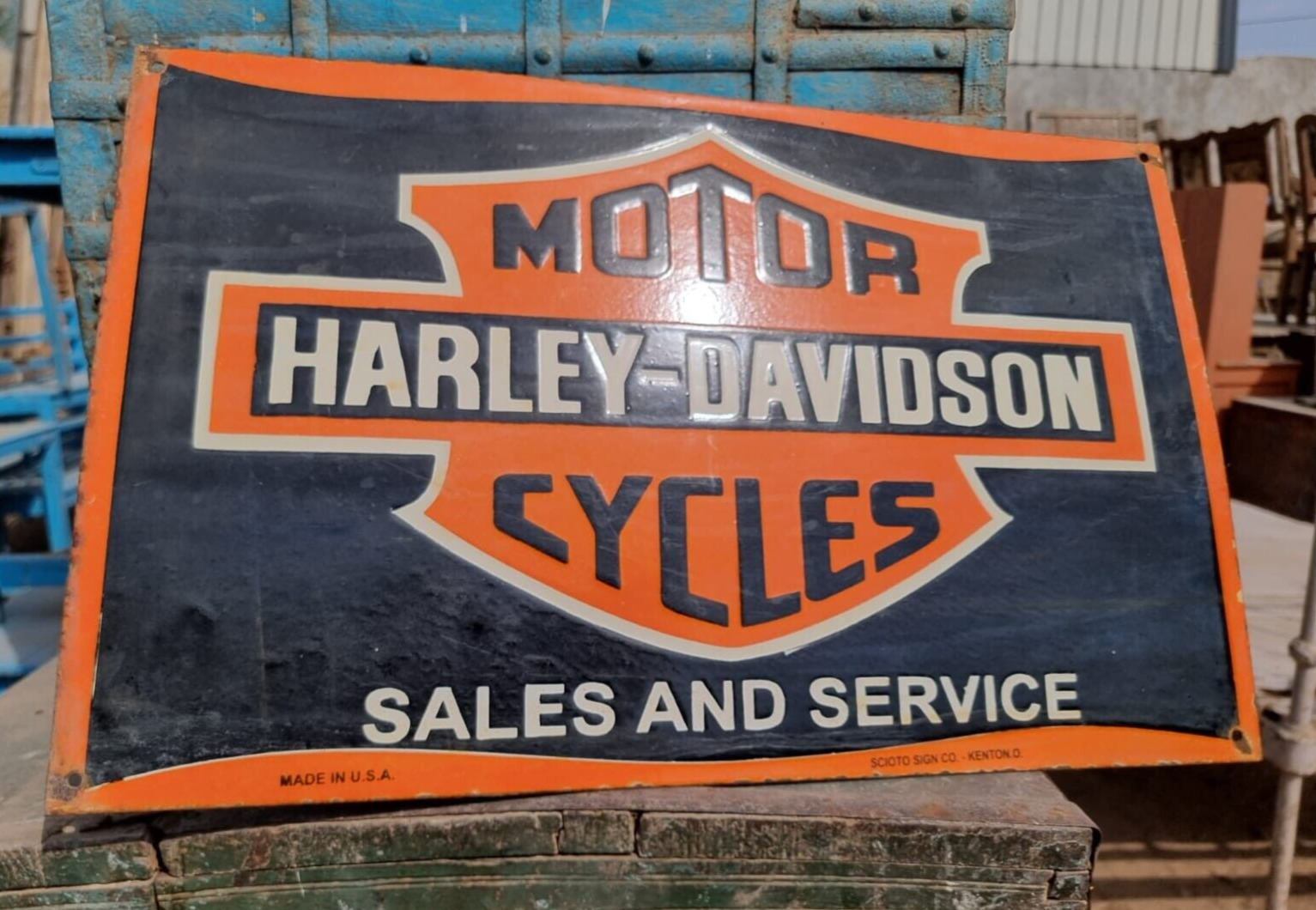 1930\'s Old Vintage Rare Harley Davidson Motor Cycle Porcelain Enamel Sign Board
