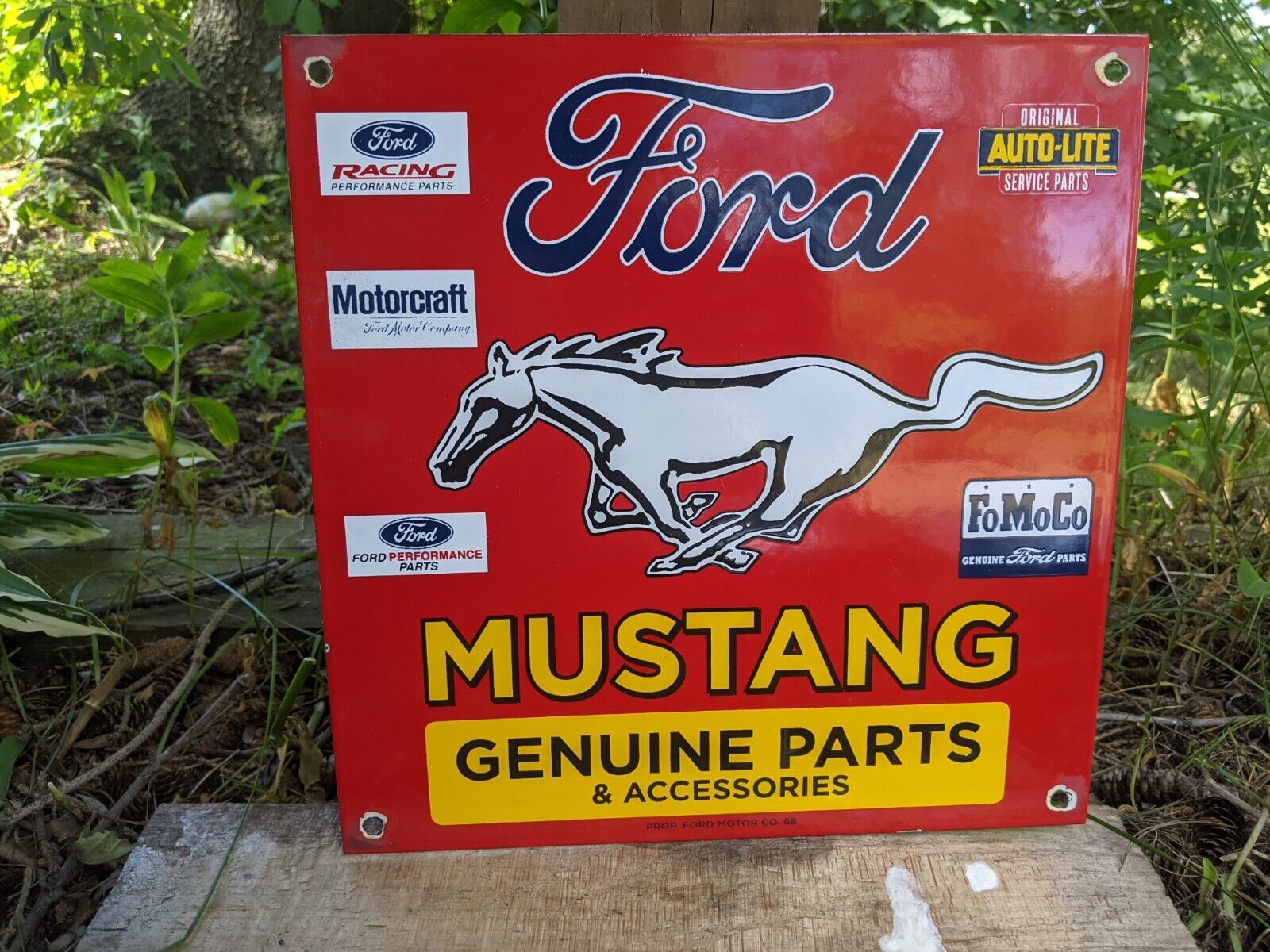 OLD VINTAGE DATED 1968 MUSTANG FORD MOTOR COMPANY PARTS PORCELAIN SIGN 12