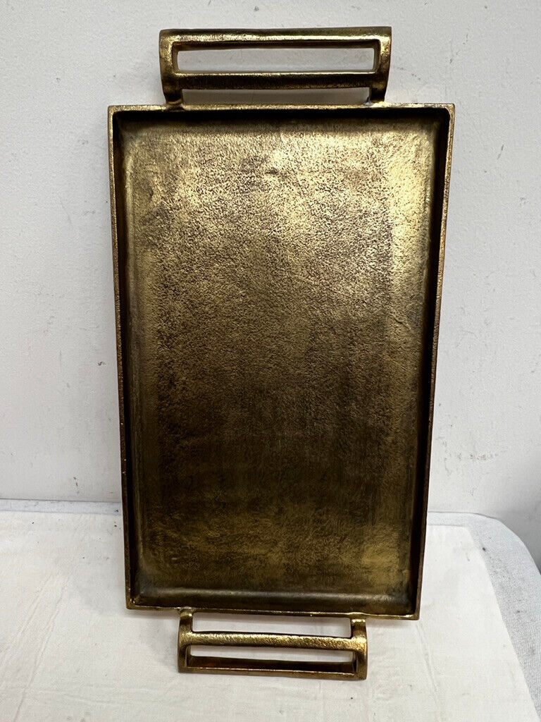beautiful Pottery Barn rustic handcrafted metal aluminum gold serving tray 18x11