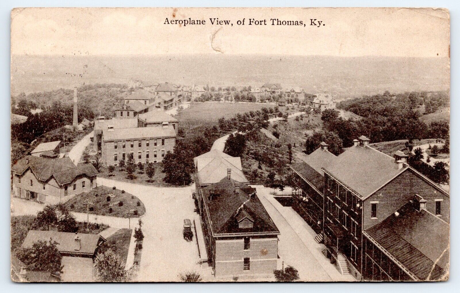 c1917 Aeroplane View Of Fort Thomas Kentucky Campbell County KY Antique Postcard