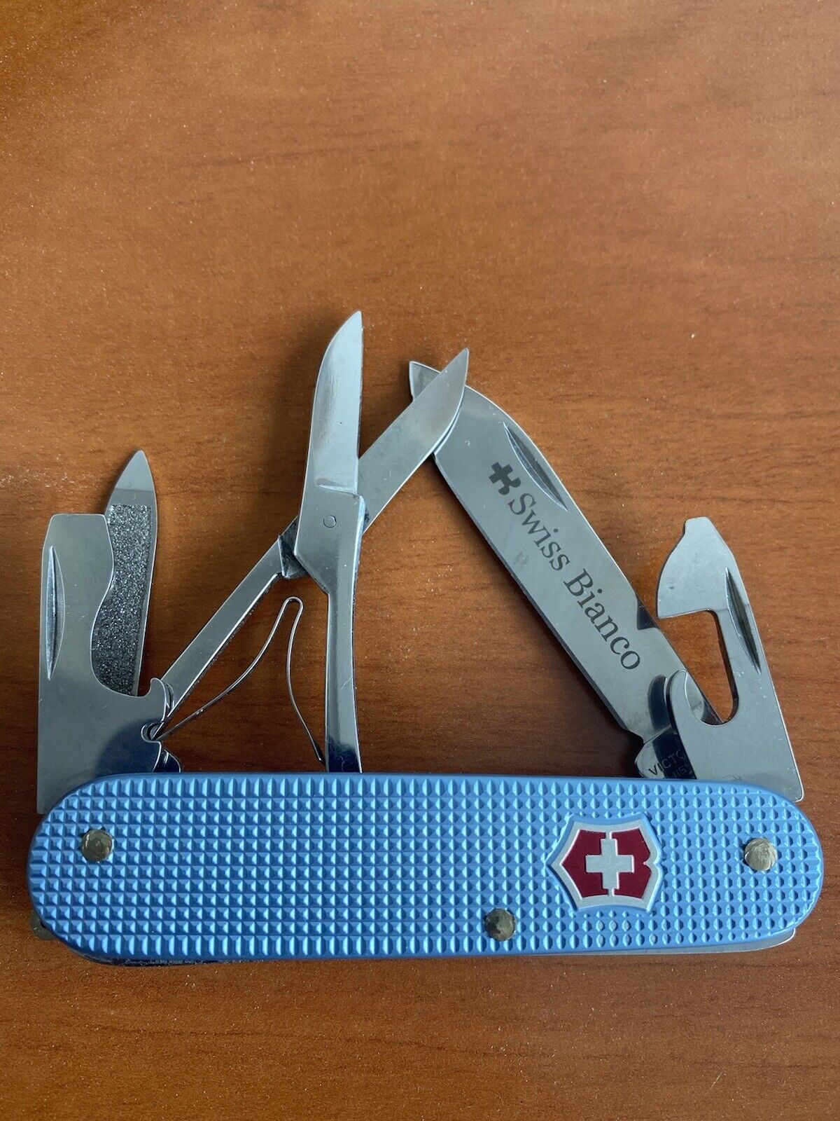 Victorinox Sky Blue +B Cadet X Alox W/scissors Modded Swiss Army Knife.