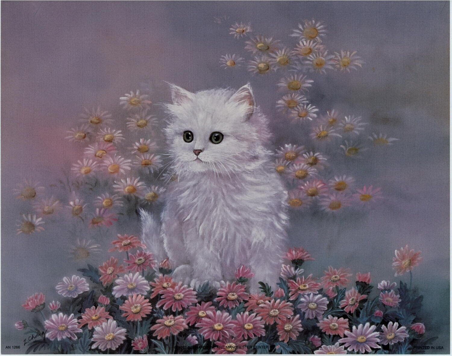 (8 x 10) Art Print AN1266 L. CHANG White Cat