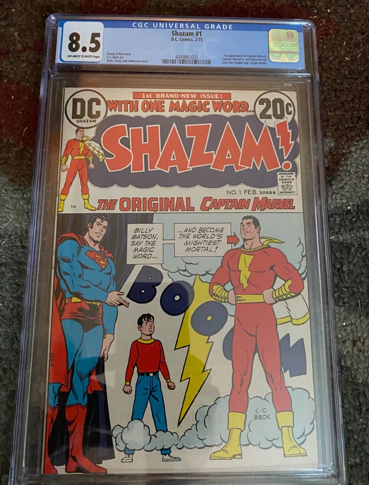 SHAZAM #1 ~ 1973 Key DC Comic SUPERMAN + 1st CAP MARVEL JR, MARY ~ CGC 8.5 VF+