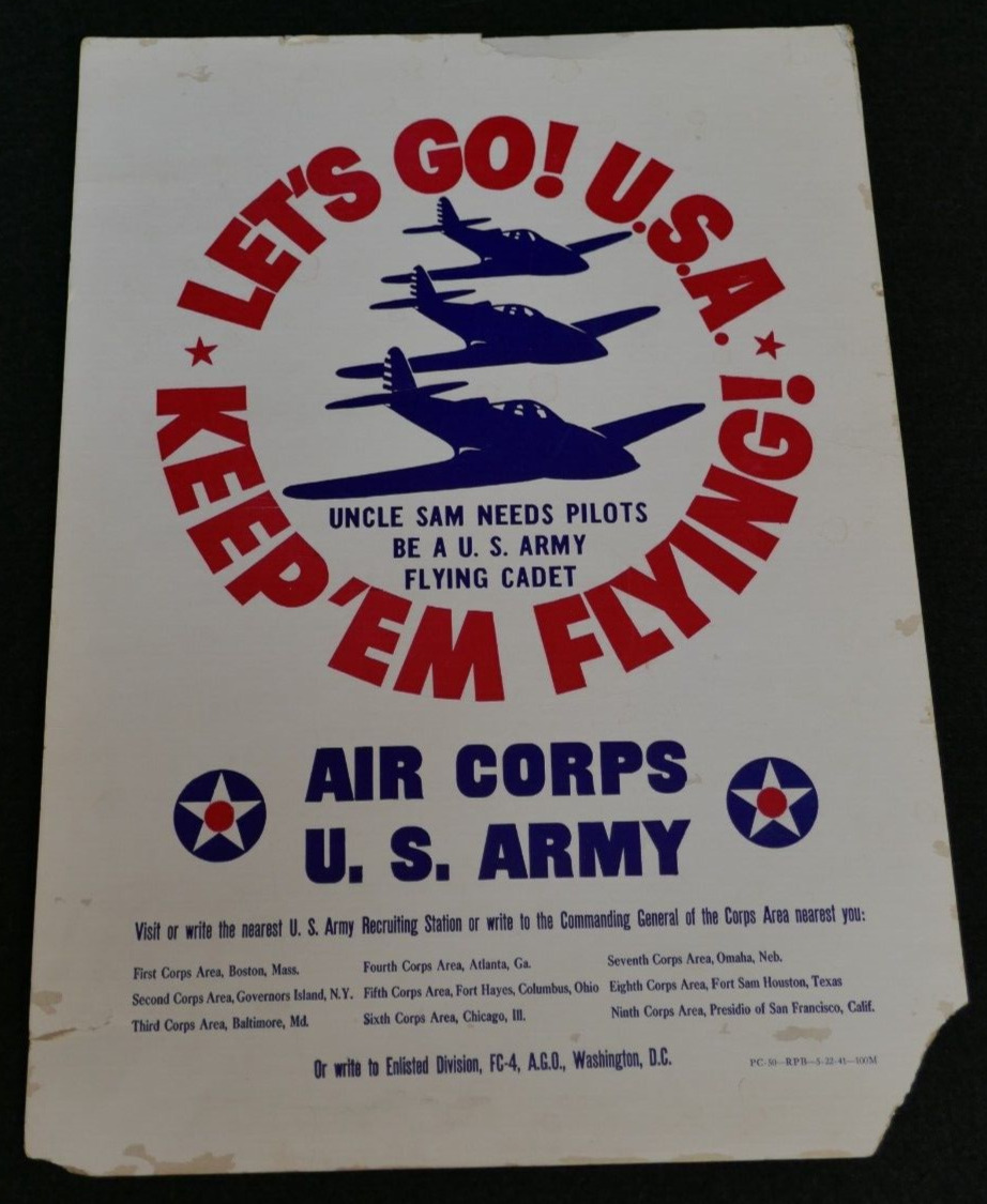 Pre-Pearl Harbor LET'S GO U.S.A. KEEP 'EM FLYING Poster Air Corps US Army 1941