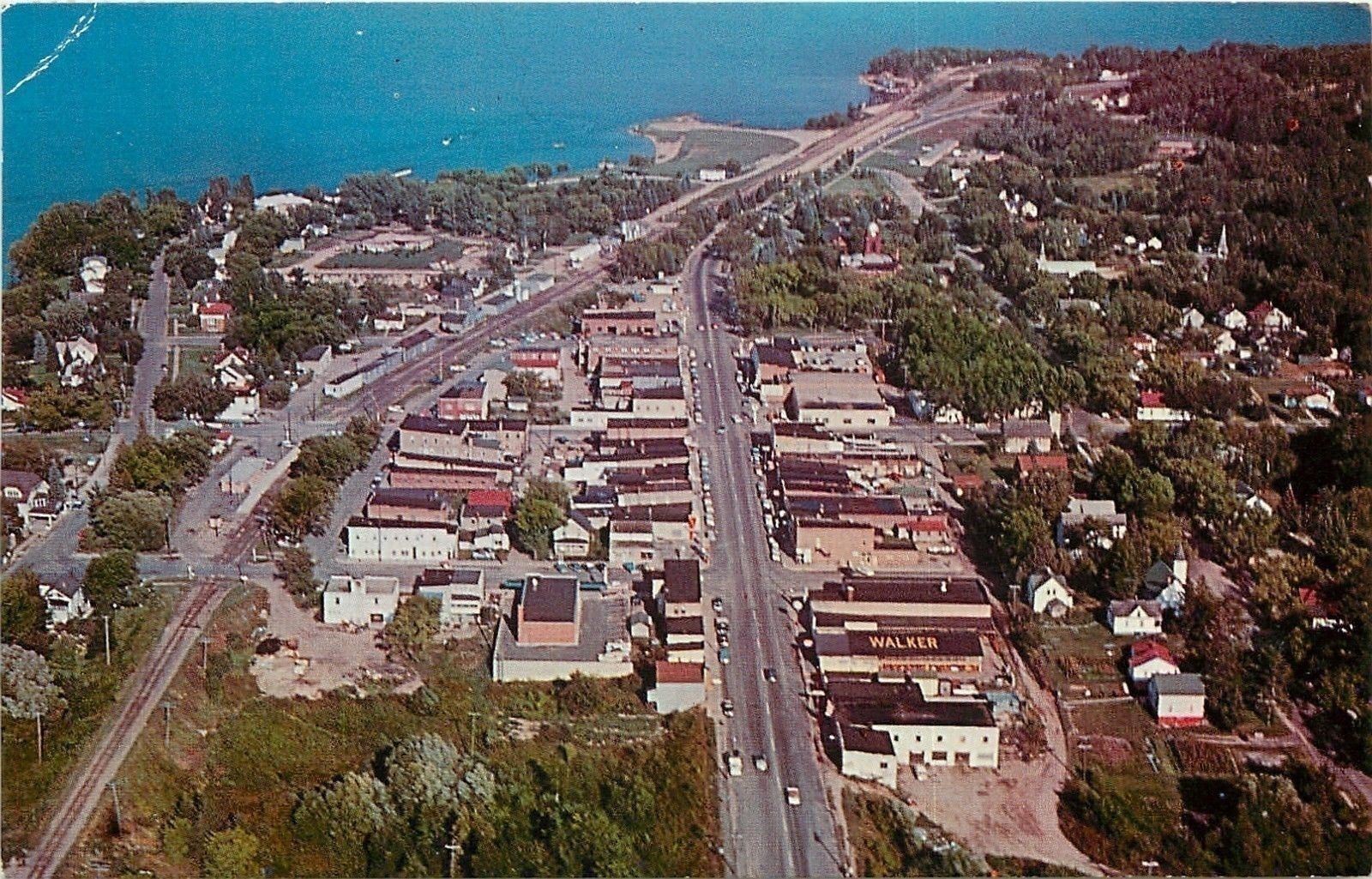 Walker Minnesota~Aerial View Downtown~Leach Lake~Homes~Churches~1960s Postcard