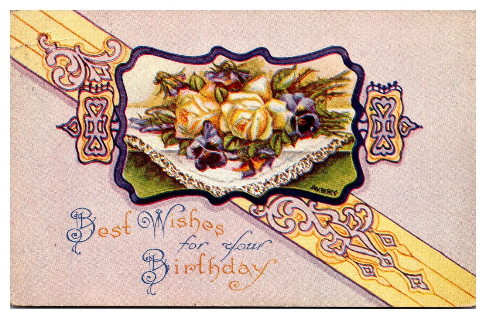 1913 Best Wishes for your Birthday, Floral, Embossed, Greetings Postcard