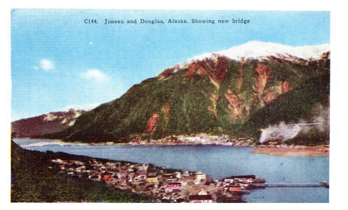 JUNEAU and DOUGLAS Alaska, AK bridge - Postcard