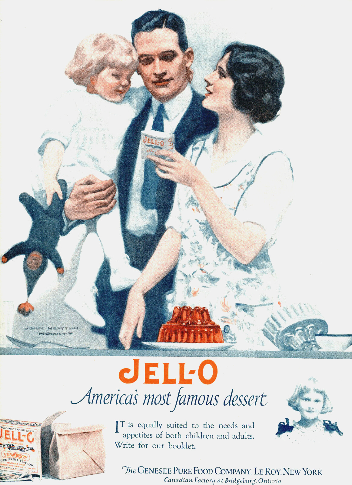 1924 Original Jell-O Ad. John Newton Howitt Art. Genesee Pure Foods Lg Color Pg