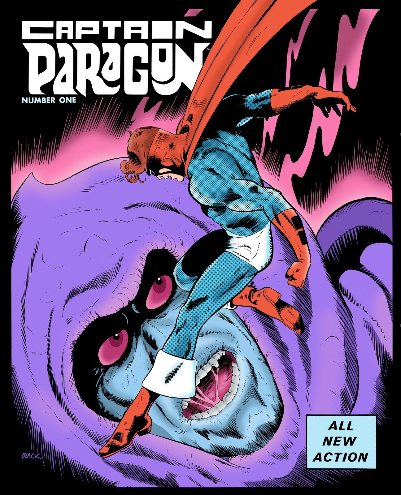 CAPTAIN PARAGON NO. 1 1972 - FULL COLOR REDUX 2021 SIGNED & NUMBERED BILL BLACK 