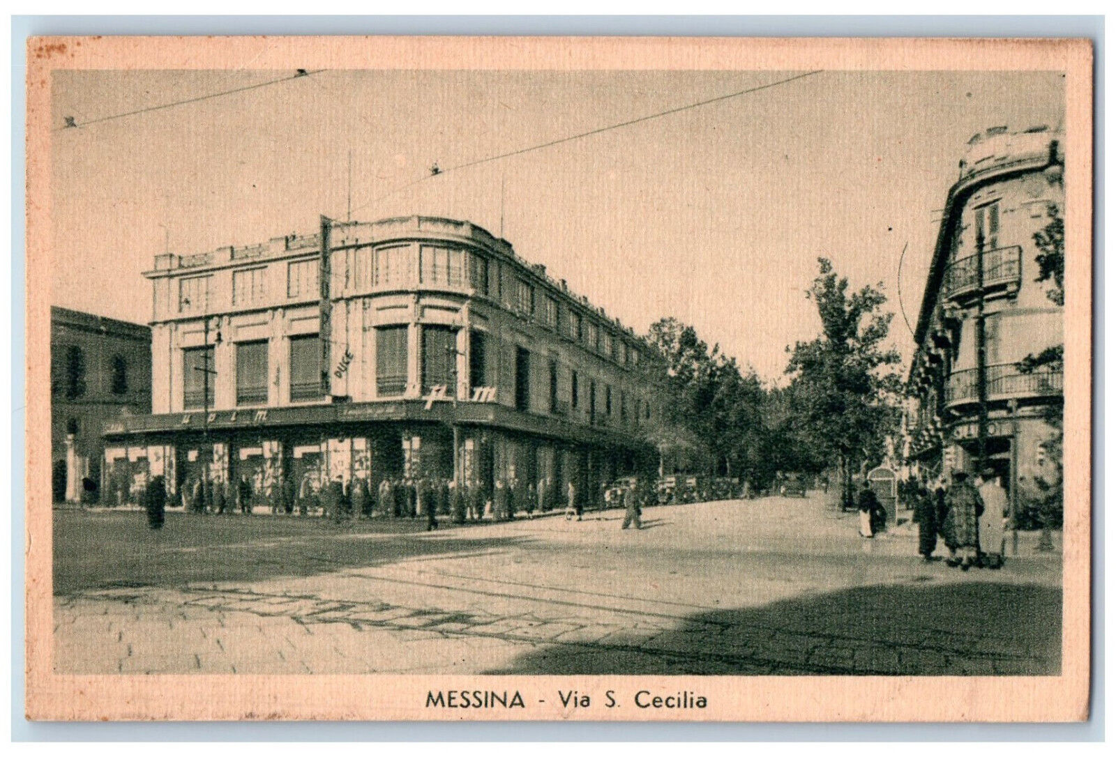 Messina Italy Postcard View of Via Santa Cecilia c1920's Antique Unposted
