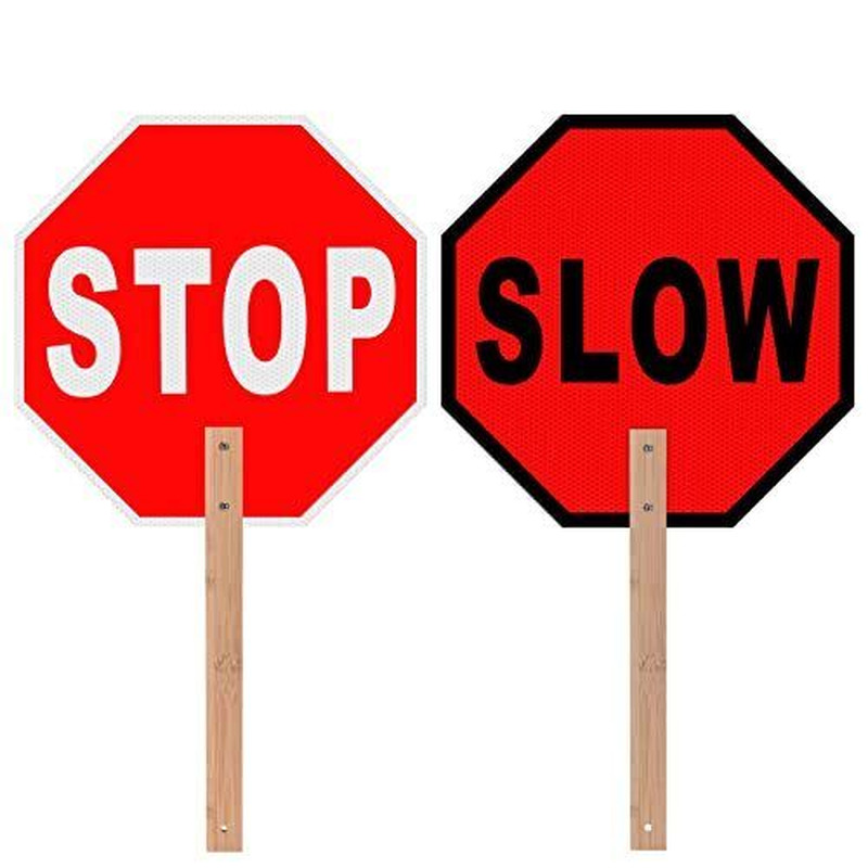 13X13 Inch Stop Slow Sign with Handle Reflective Aluminum Sign for Pedestrian