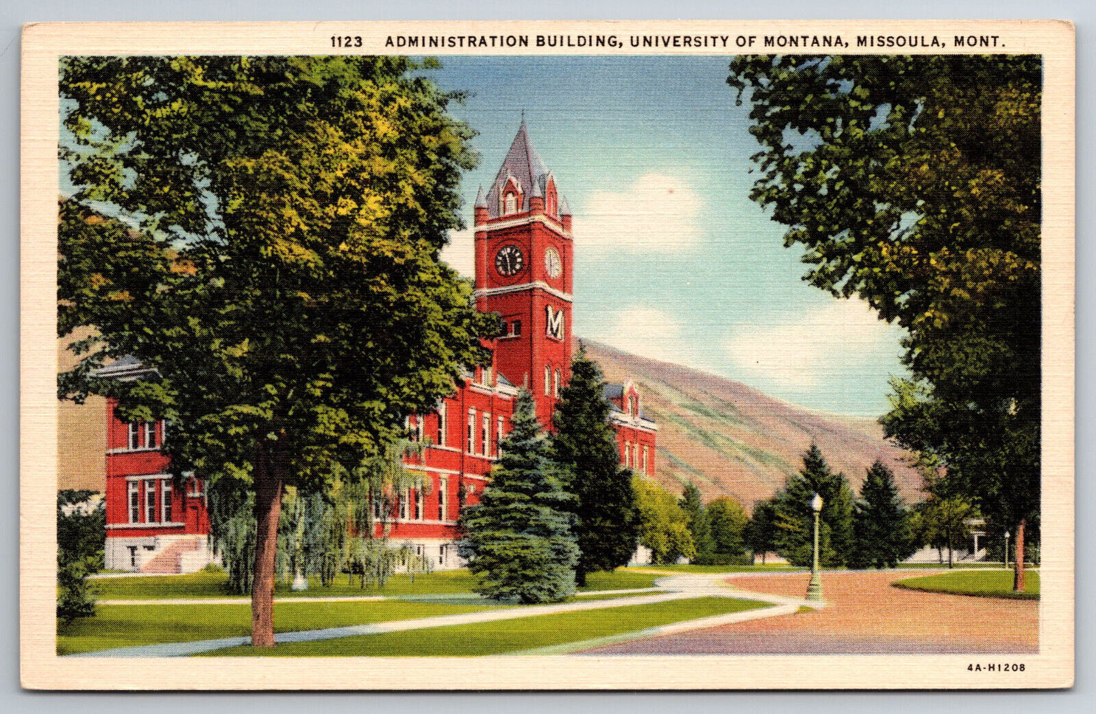 Vintage Postcard MT Missoula University of MT Admin Building Linen ~7846