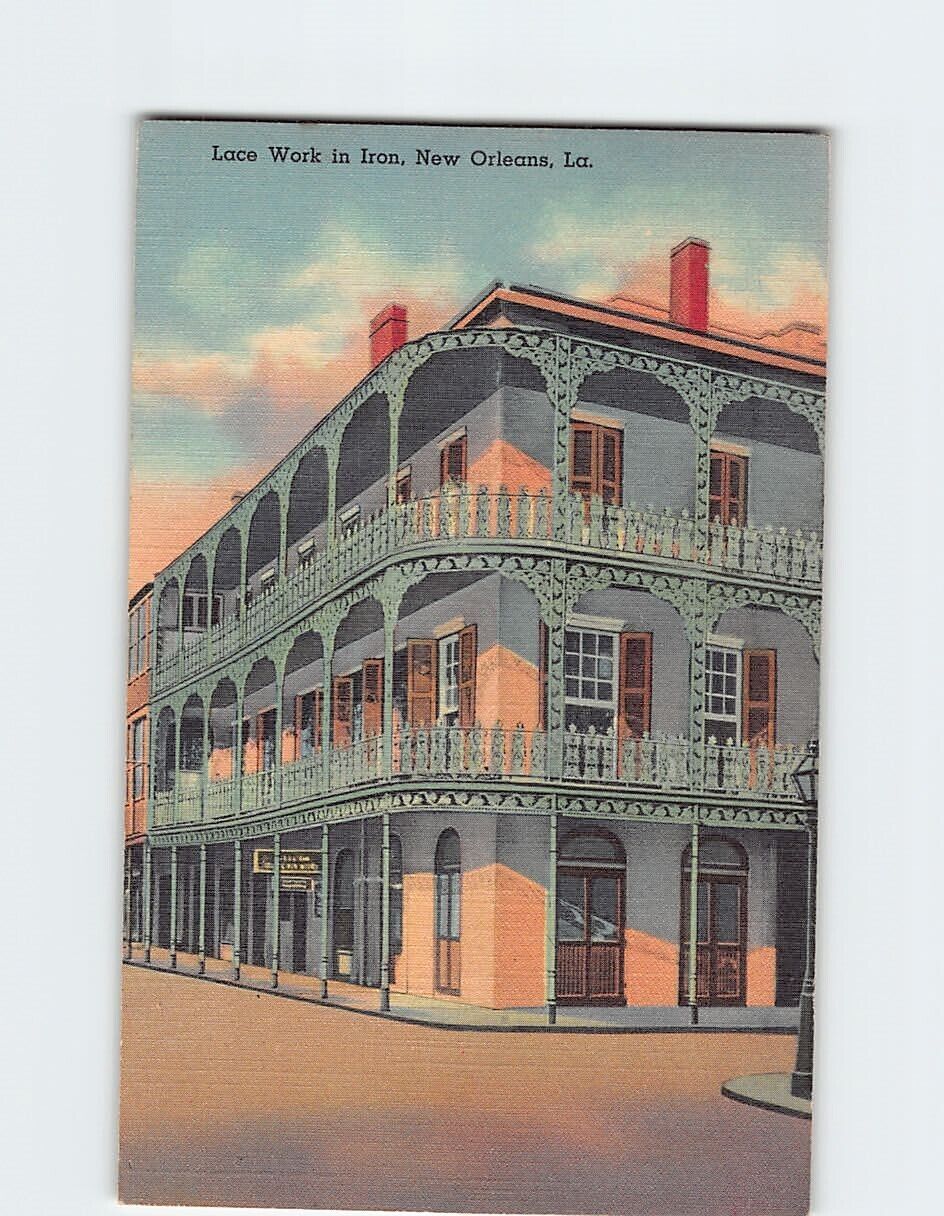 Postcard Lacework Iron Balcony Cor. Royal & St. Peter New Orleans Louisiana USA
