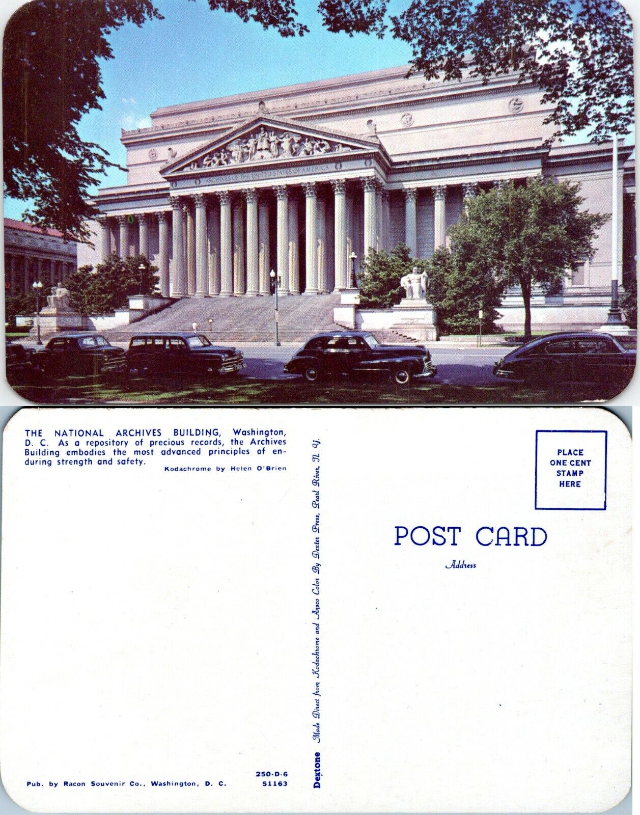 Washington D.C. National Archives Building Old Classic Cars Vintage Postcard