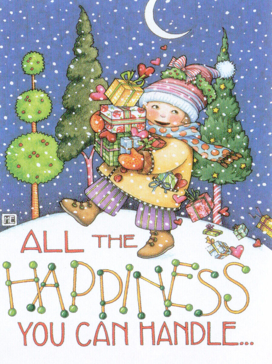ALL HAPPINESS YOU CAN HANDLE-Handmade Christmas Magnet-w/Mary Engelbreit art  