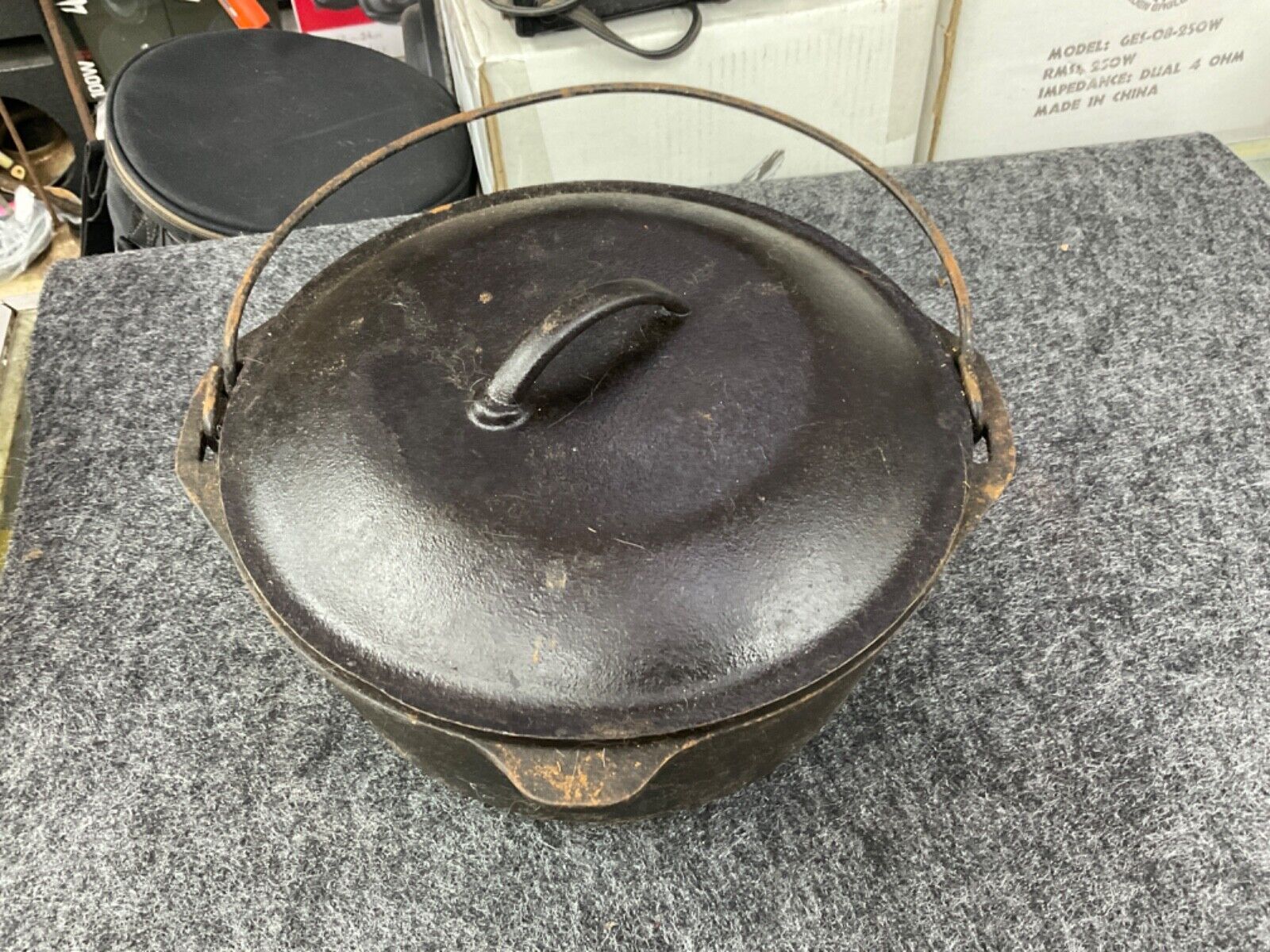 Vintage Cast Iron Dutch Oven with Lid & Handle Rusty
