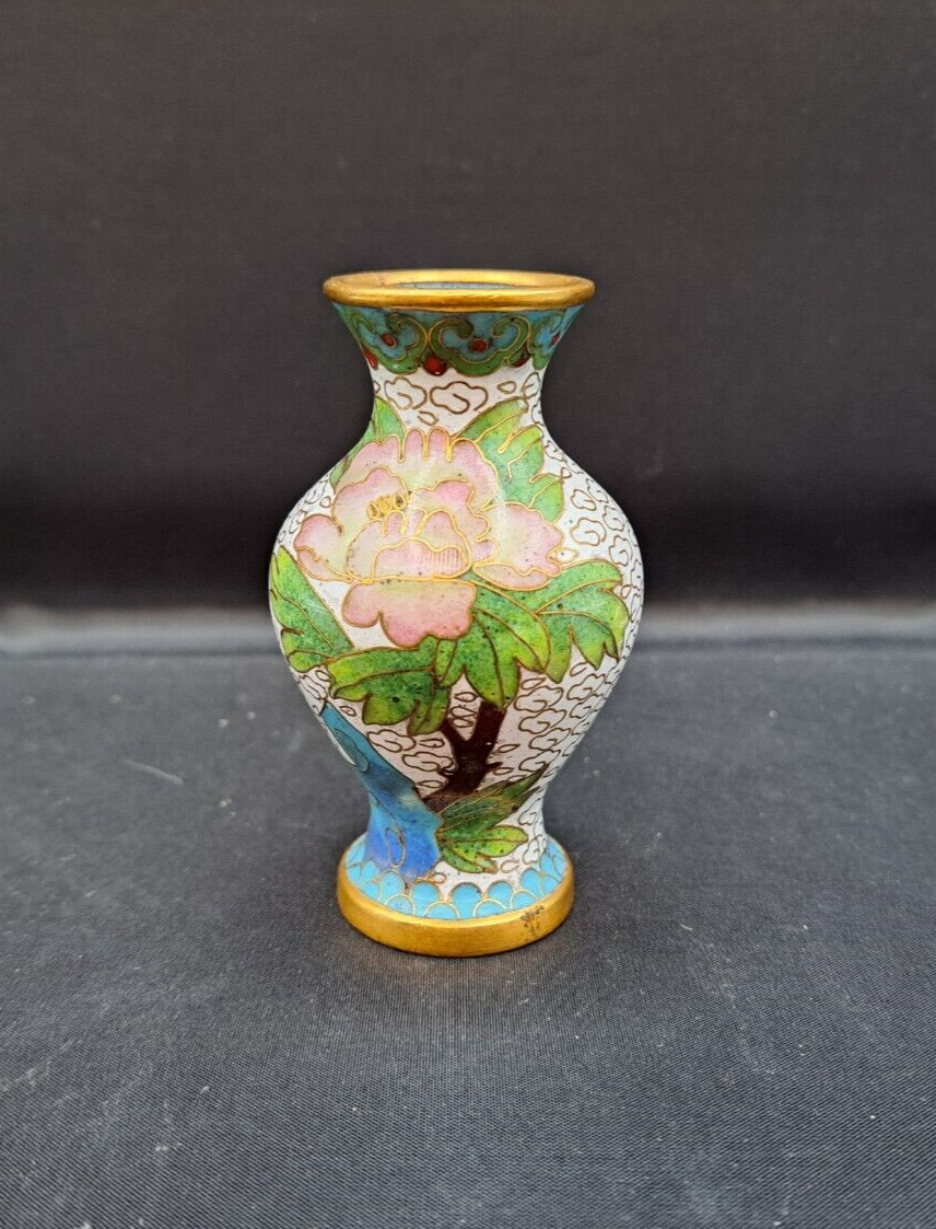 Small Vintage Enamel Cloisonne Bud Vase Flower  3\