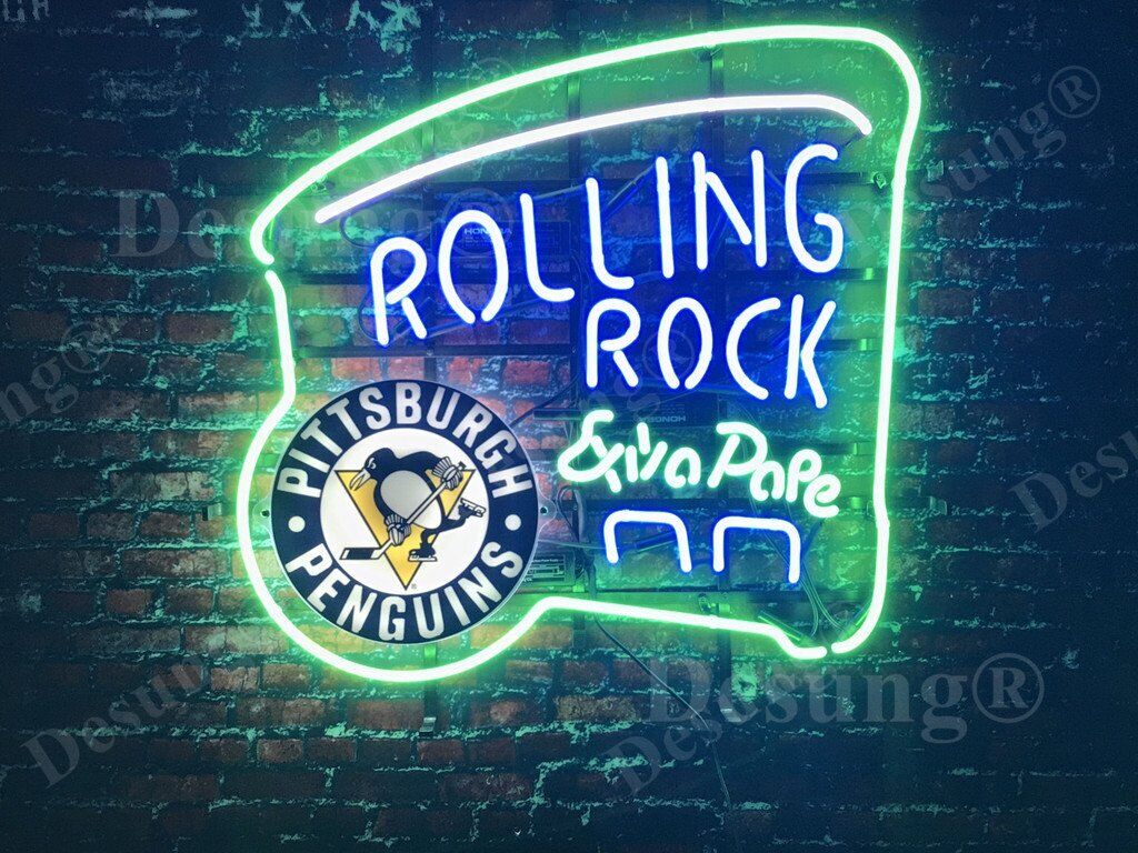 Pittsburgh Penguins Rolling Rock Beer Neon Sign Light Lamp 24\