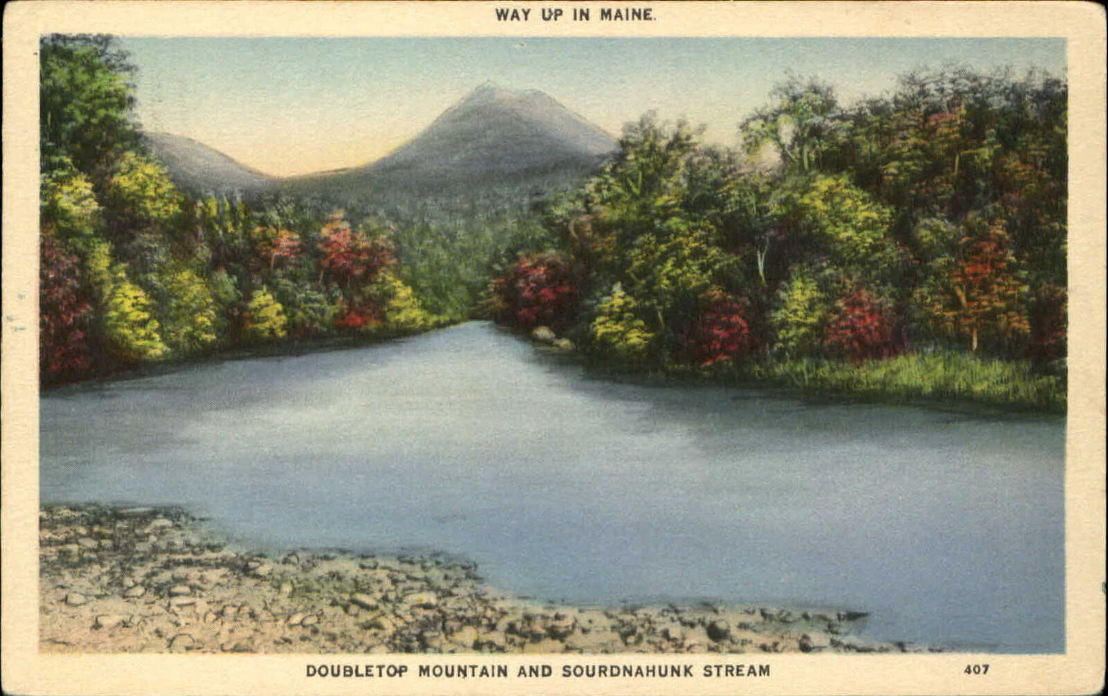Doubletop Mountain and Sourdnahunk Stream Maine ME vintage 1920s postcard