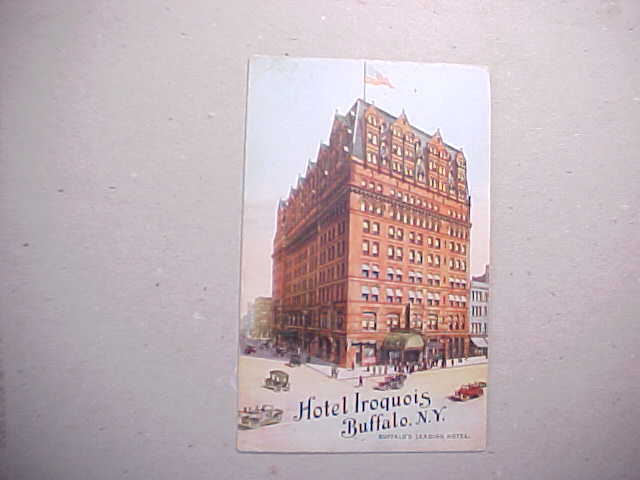 1915 HOTEL IROQUOIS BUFFALO NEW YORK ADVERTSING COLOR POSTCARD VG+
