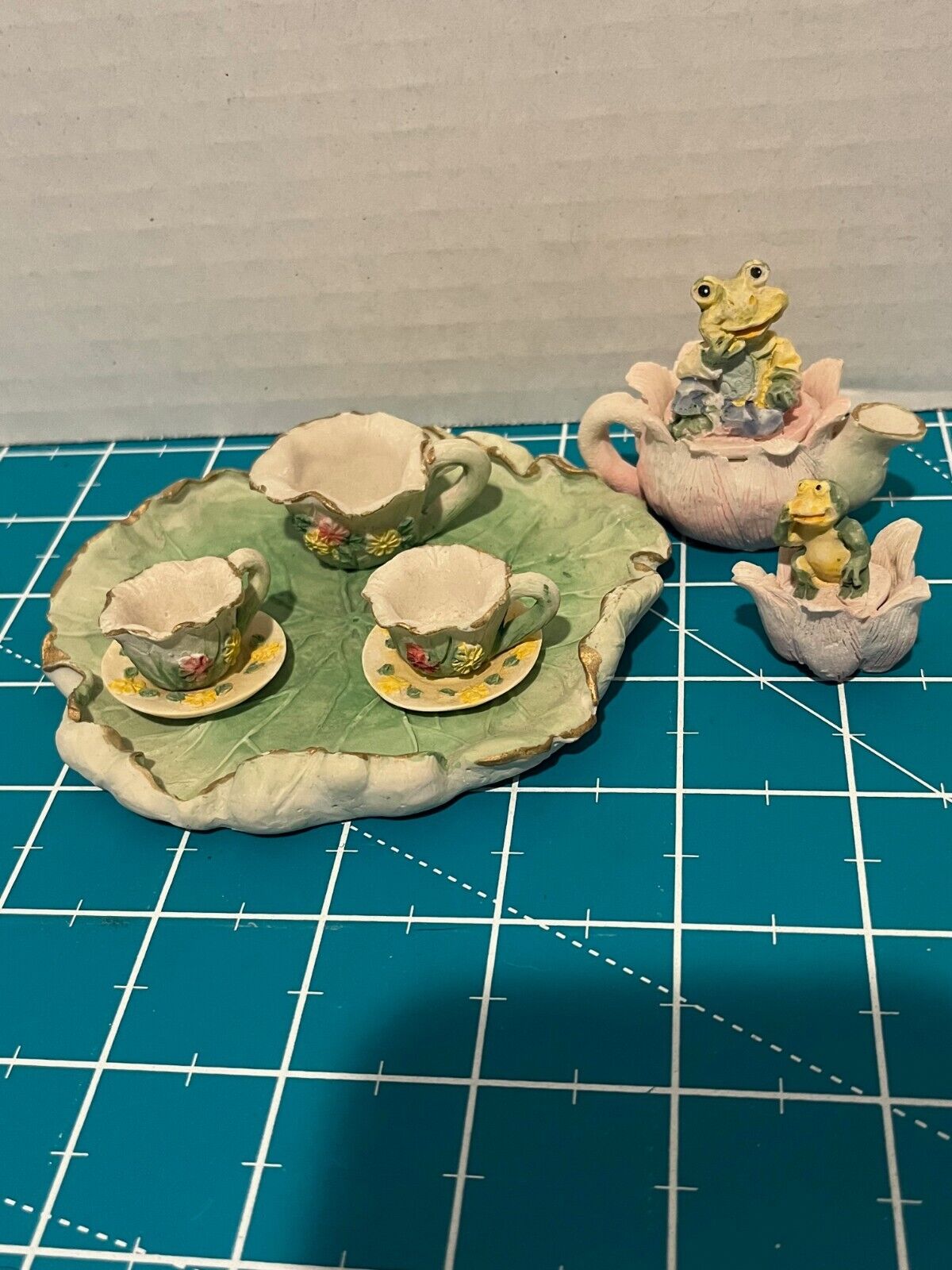 Miniature Resin Frog Tea Set