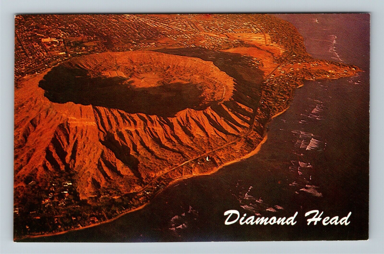 Diamond Head, HI-Hawaii, Aerial View, Diamond Head & Black Point Chrome Postcard