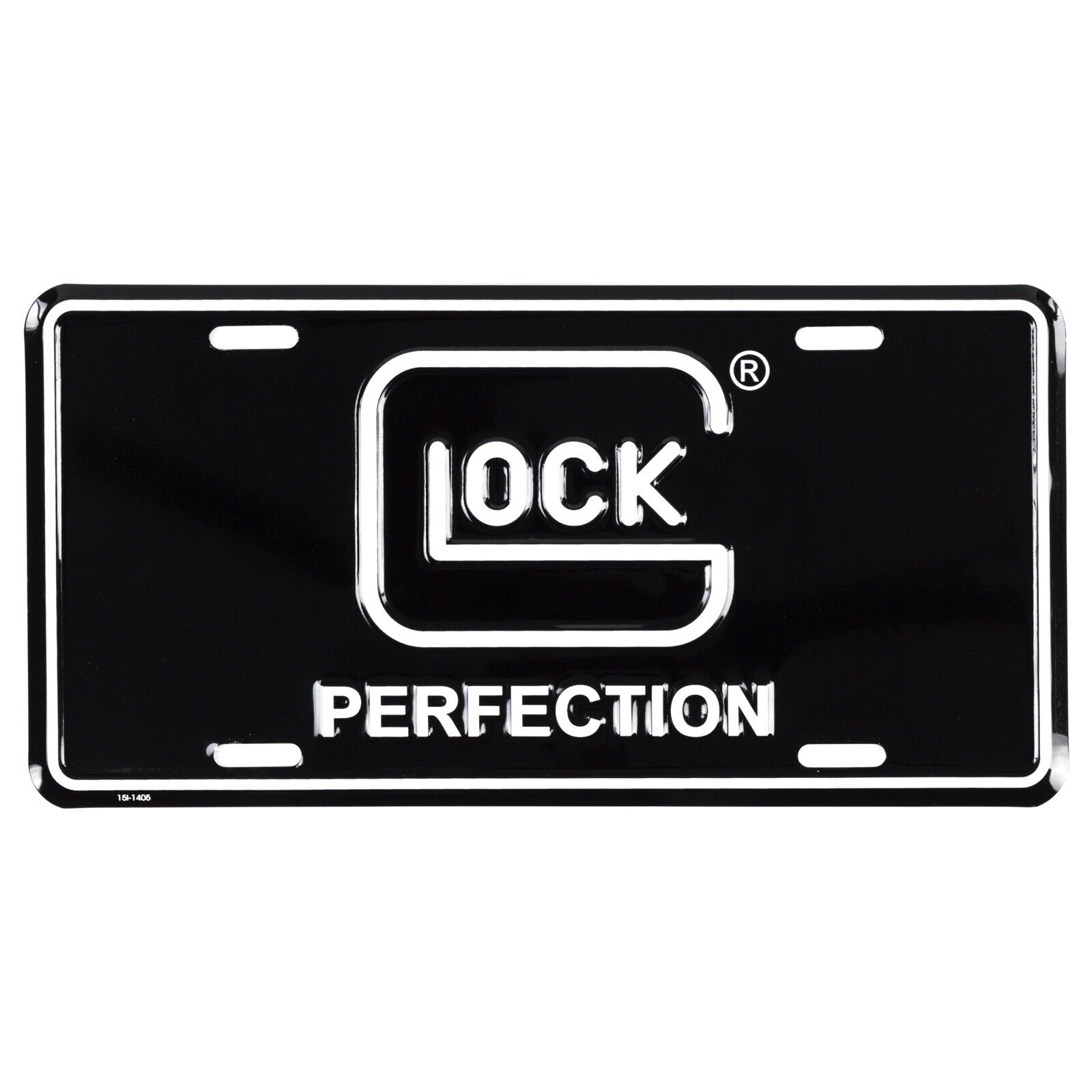 Officially Licensed NEW Glock Perfection License Plate, Black with White Letters