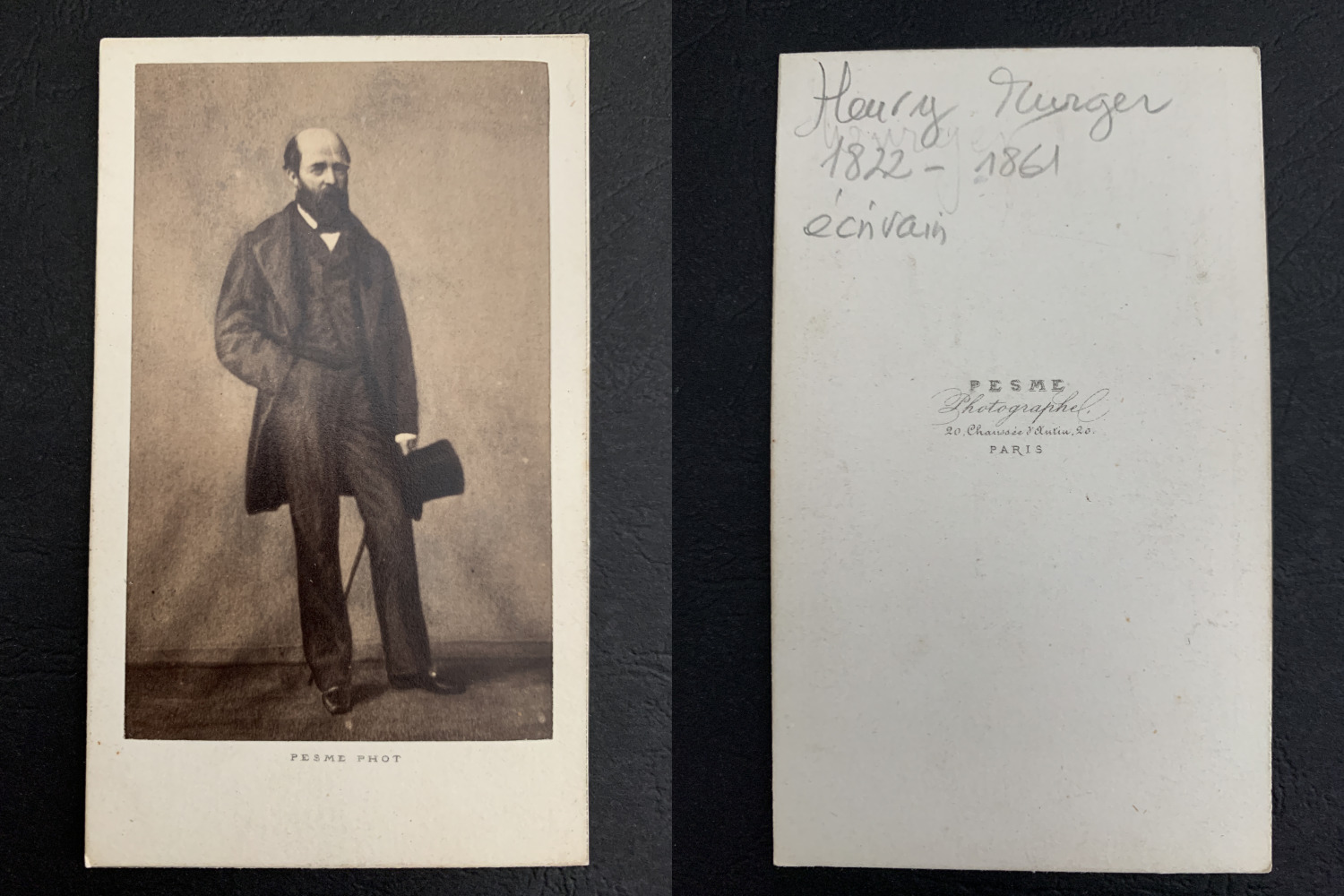 Pesmé, Paris, Henry Murger Vintage Business Card, CDV. Henry Murger is an e