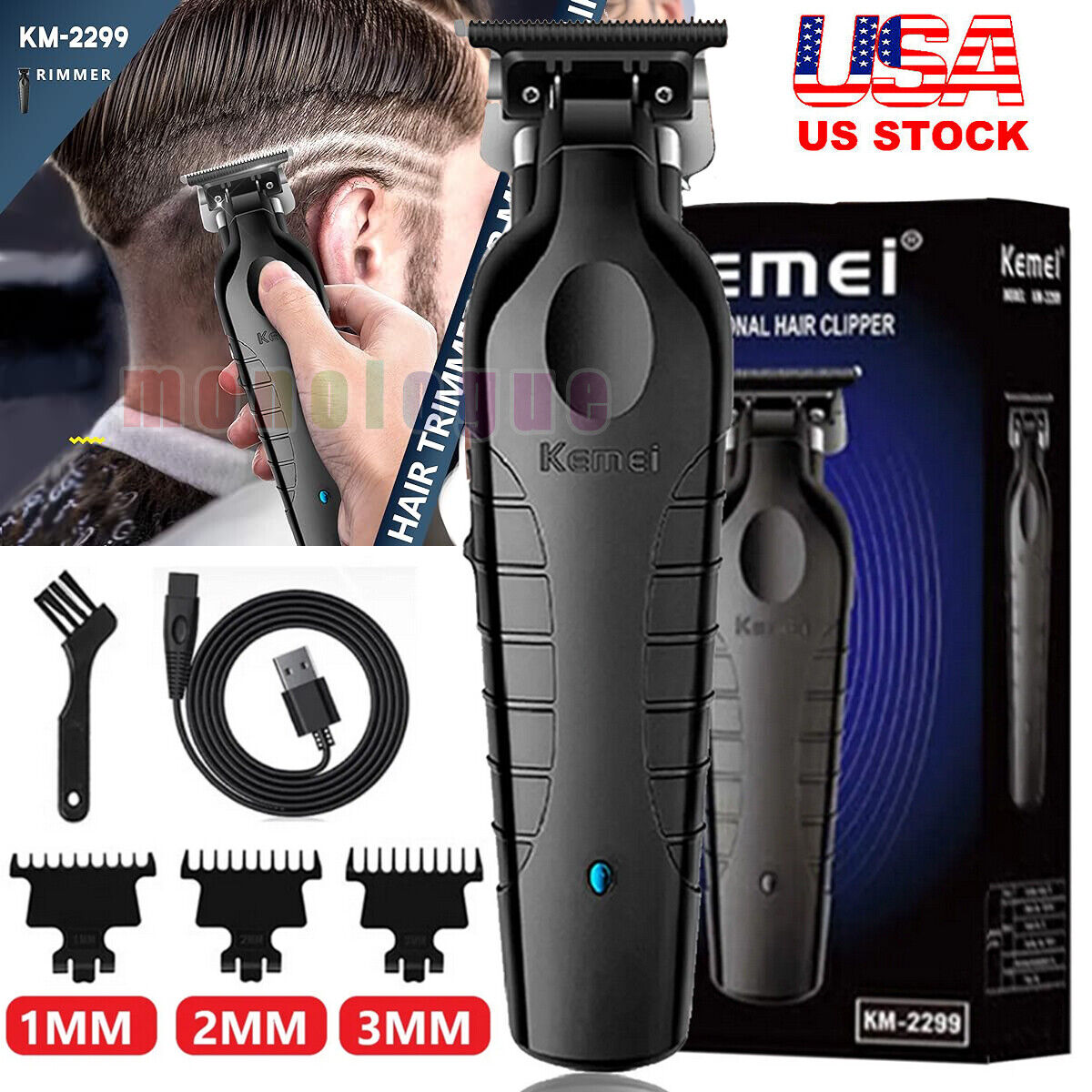 Kemei-2299 Cordless Hair Trimmer Clipper Professional Electric Cutting Machine