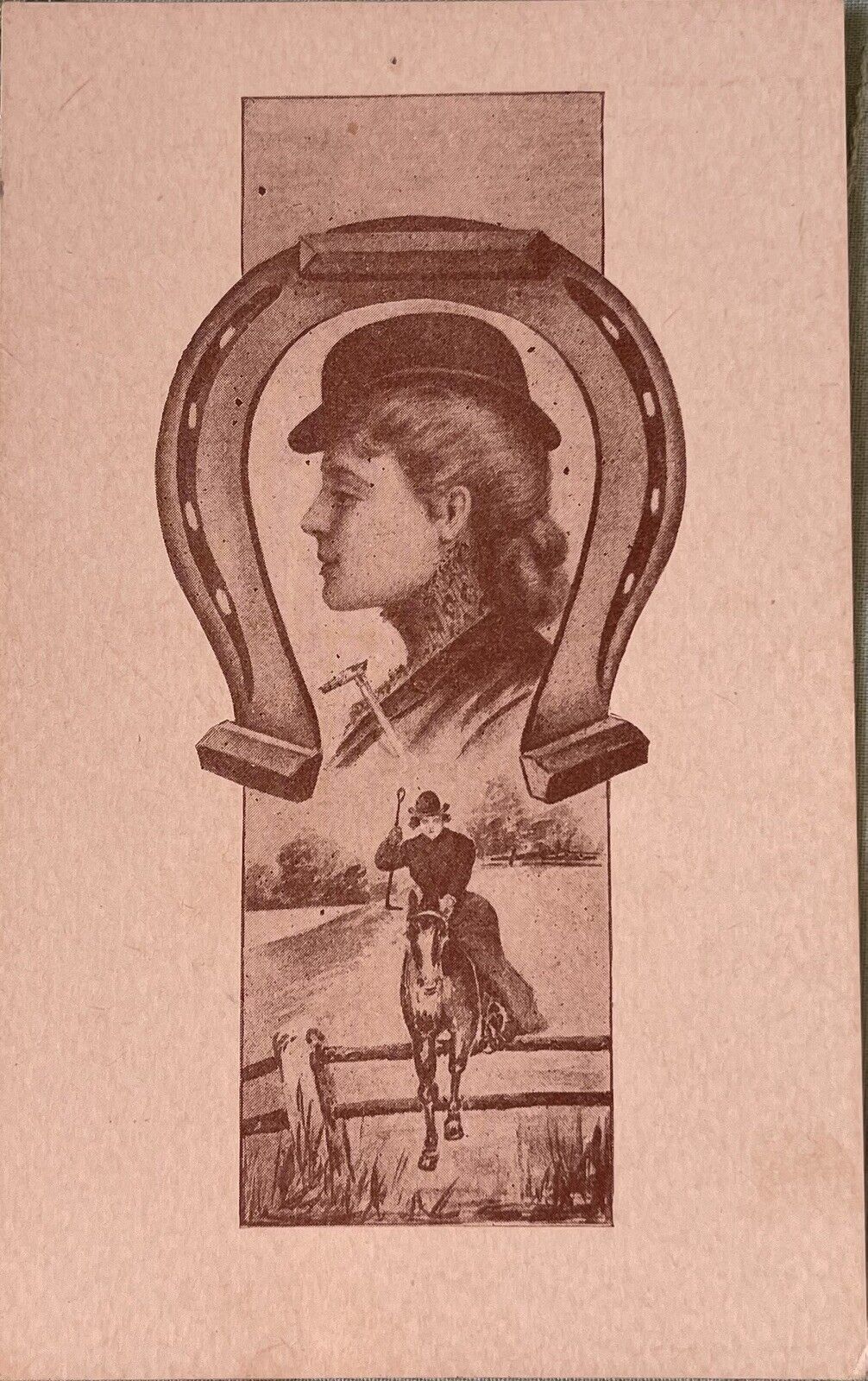Vintage Postcard~Pretty Lady, Horse And Horseshoe. P008