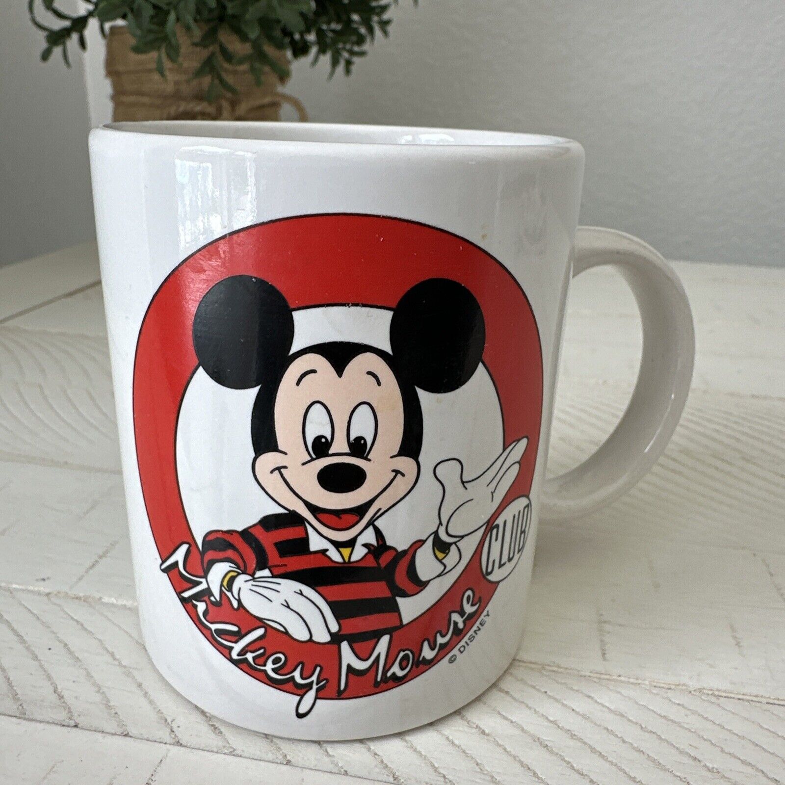Vintage 1990's Disney Mickey Mouse Club Cup Mug White w/ Classic Logo 90s Retro