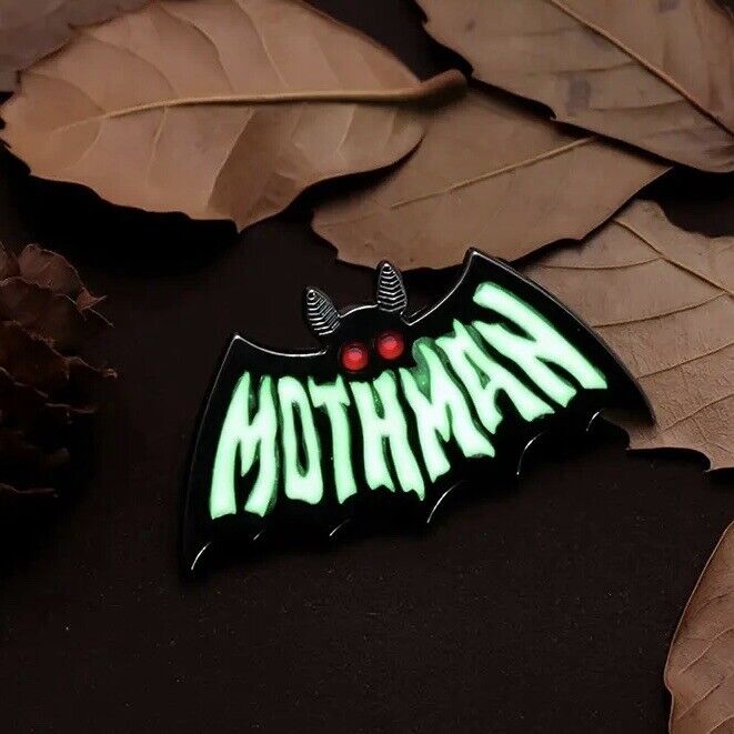 Mothman Enamel Pin - Black Light Reactive Glow - Moth Man Cryptid Weird Pinback