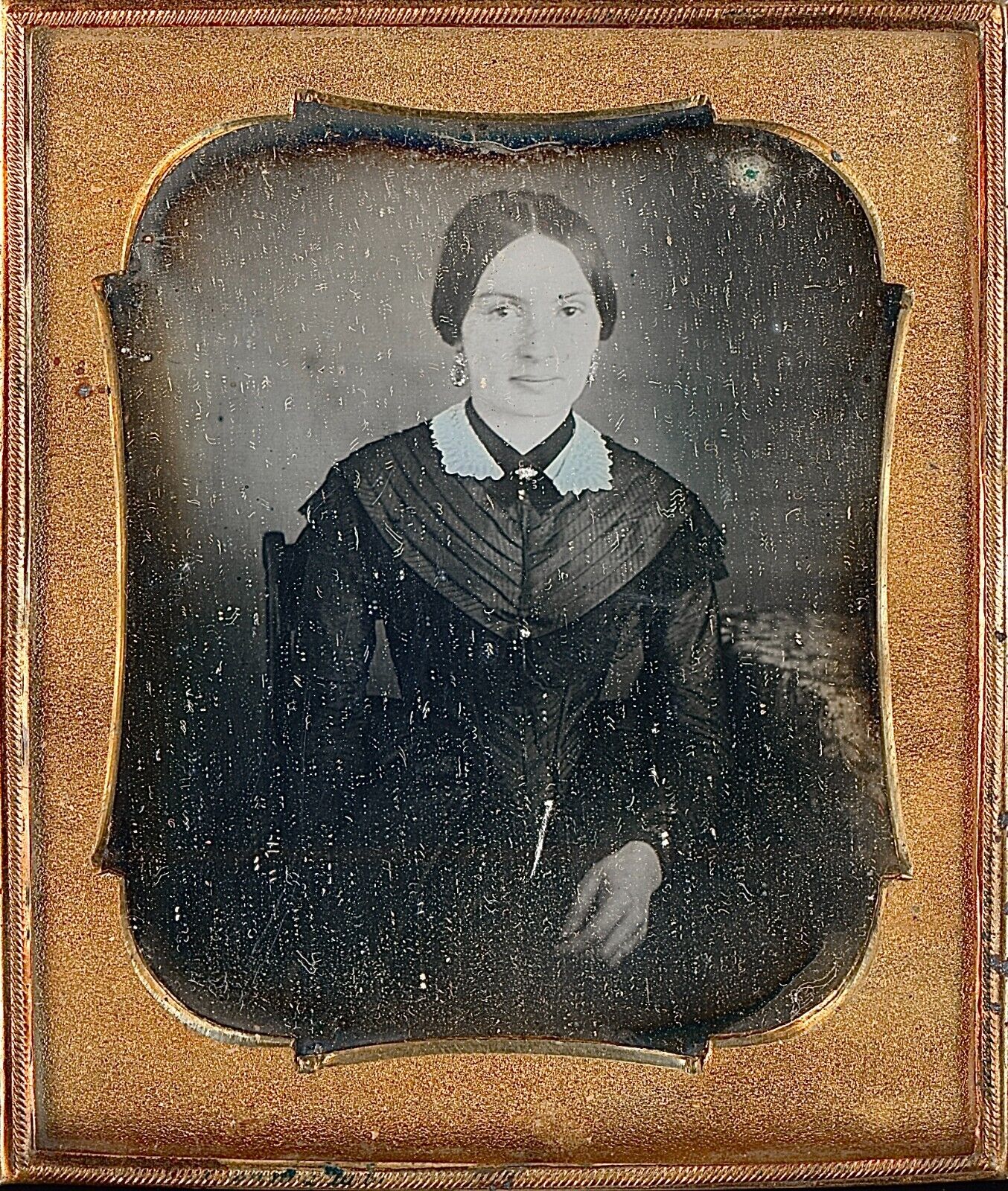Identified Woman Pinpricked Jewelry Tinted Face 1/6 Plate Daguerreotype T240