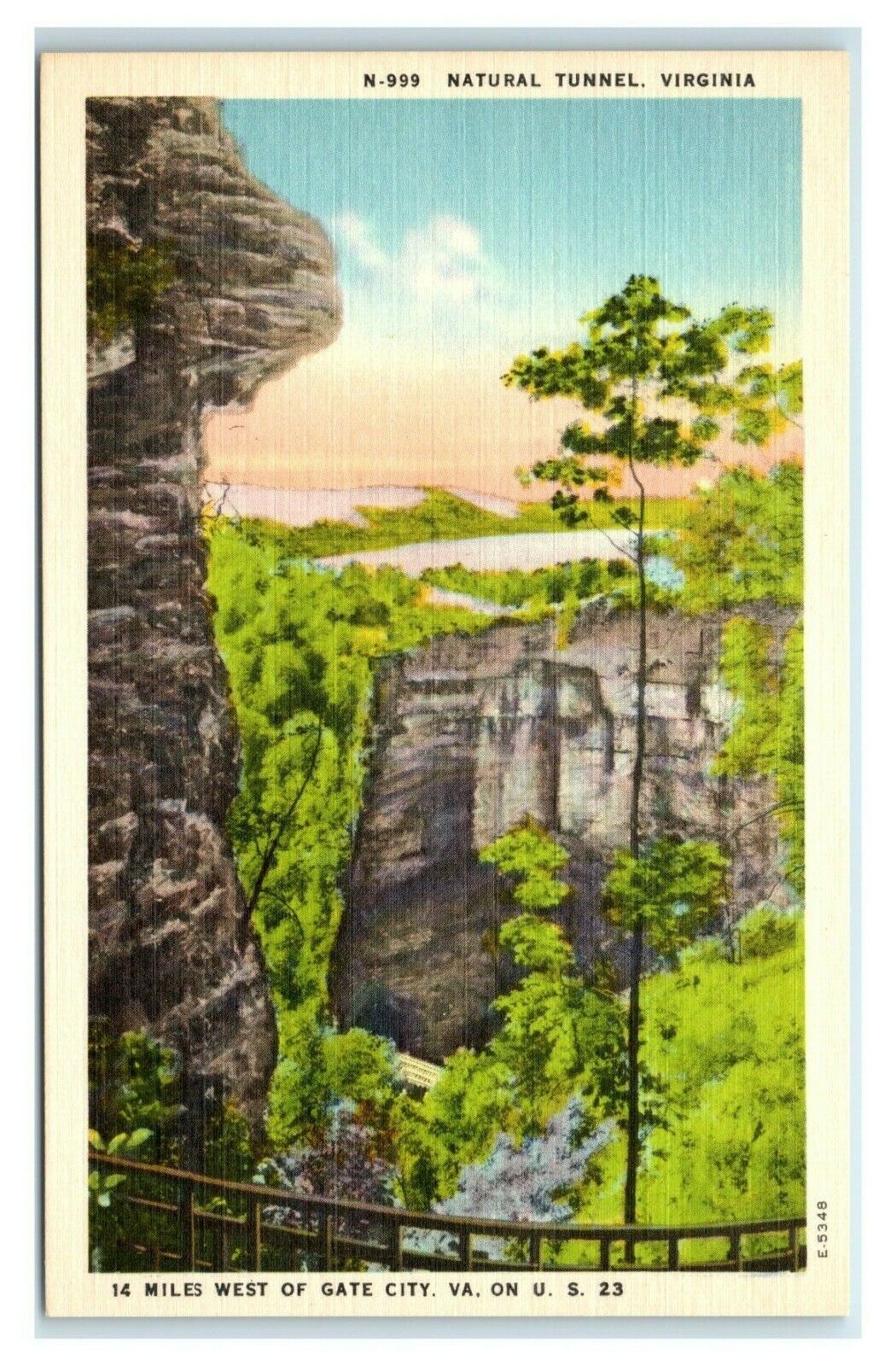 Postcard Natural Tunnel, Virginia VA linen W37