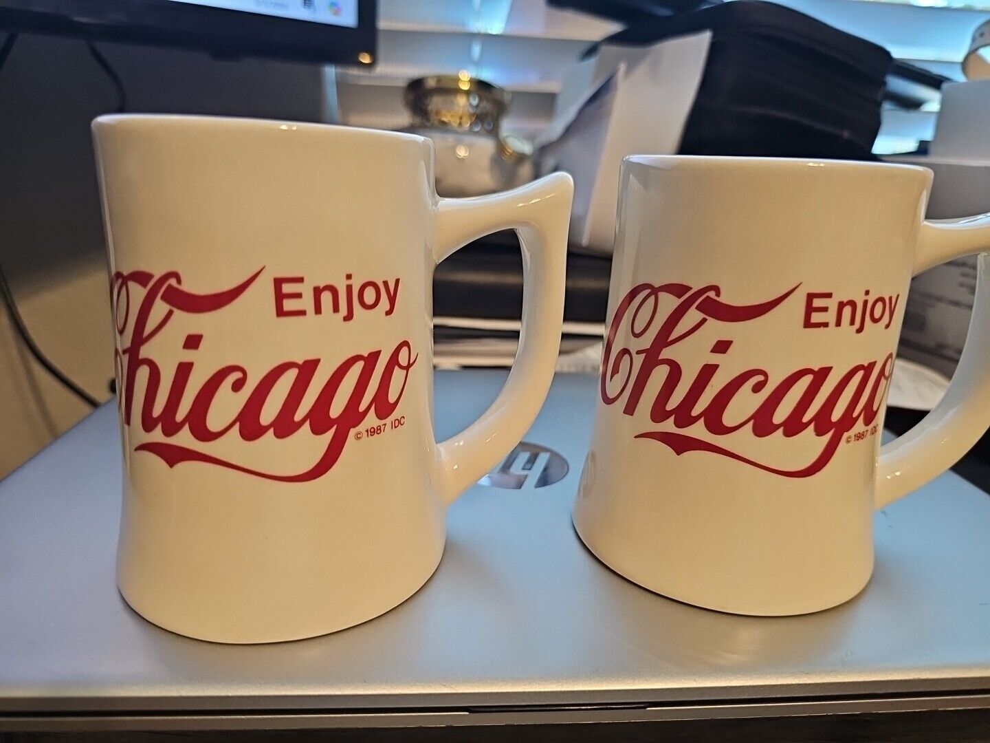 2 Vintage Rare Enjoy Chicago Coffee Mug 1987 Used Collectible 