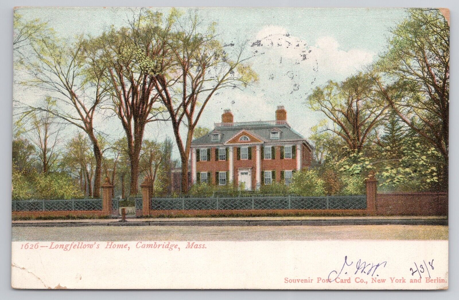 Longfellow\'s Home Cambridge Massachusetts MA 1908 Postcard Henry Wadsworth
