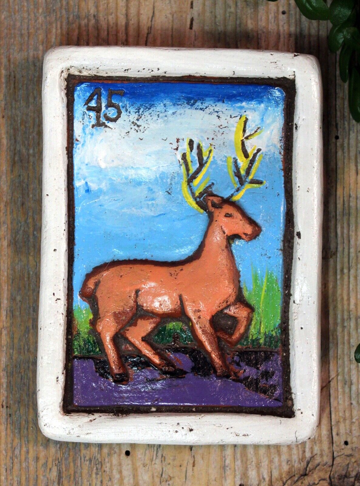 Loteria #45 El Venado Deer Clay Handmade by Rafael Pineda Mexican Game Folk Art