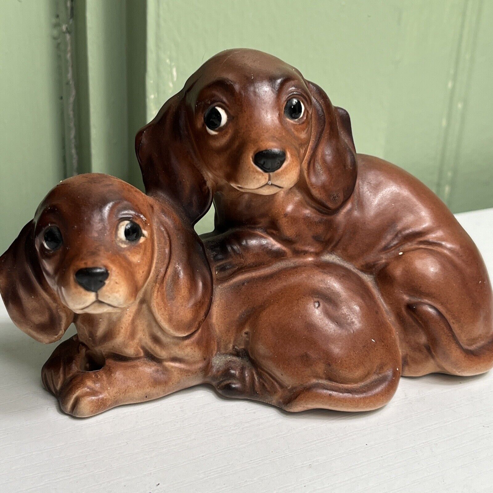 Rare Vintage Shafford Double Dachshund Dog Figurine 6”x3.5” USED