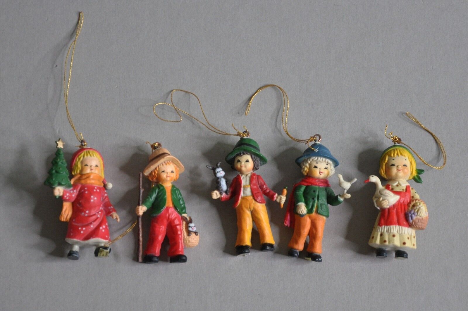 Vintage Country Kids Farm Folk Kids Lot of 5 Plastic Ornaments
